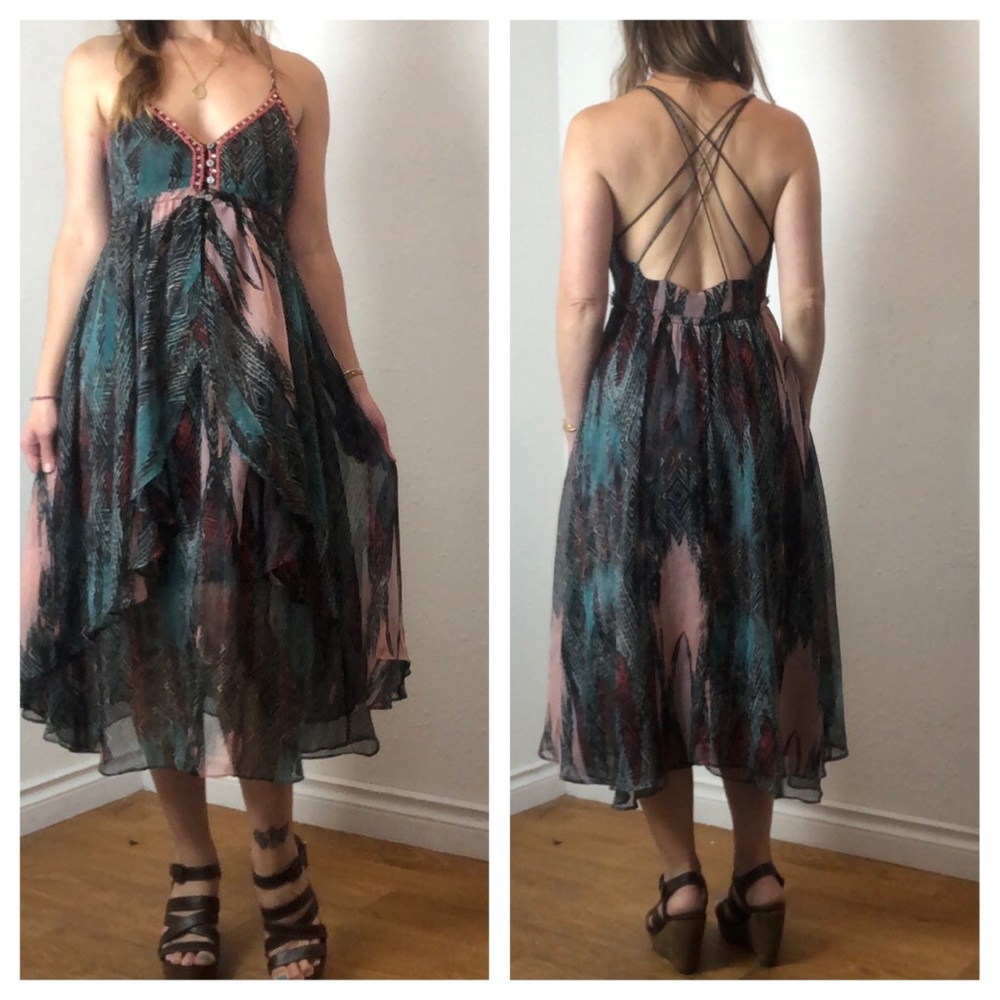 Free people Layered Embellished MIDI Dress XS